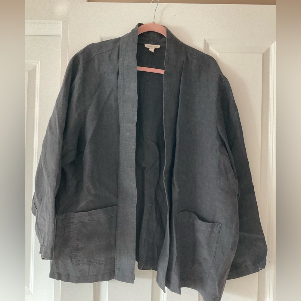 Eileen Fisher 3x grey jacket/ blazer style open front with pockets.